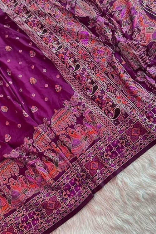 Load image into Gallery viewer, Adorable Purple Nylon Dola Pashmina Saree With Denouement Blouse Piece
