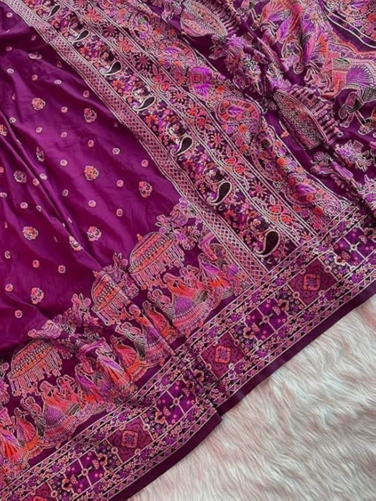 Adorable Purple Nylon Dola Pashmina Saree With Denouement Blouse Piece