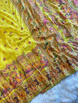 Dalliance Yellow Nylon Dola Pashmina Saree With Alluring Blouse Piece