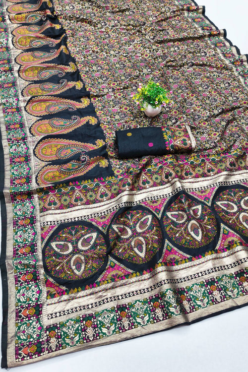 Load image into Gallery viewer, Alluring Black Nylon Dola Pashmina Saree With Fancifull Blouse Piece
