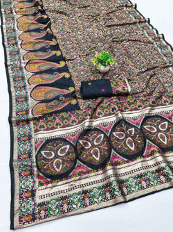 Alluring Black Nylon Dola Pashmina Saree With Fancifull Blouse Piece