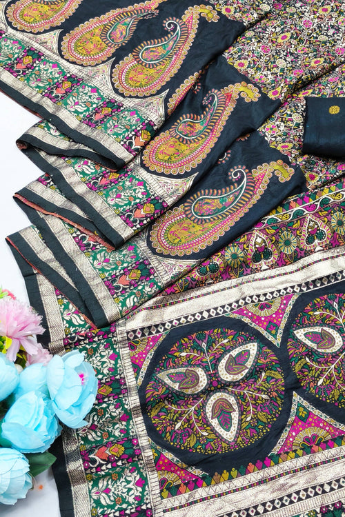 Load image into Gallery viewer, Alluring Black Nylon Dola Pashmina Saree With Fancifull Blouse Piece
