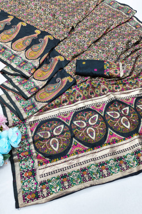 Load image into Gallery viewer, Alluring Black Nylon Dola Pashmina Saree With Fancifull Blouse Piece
