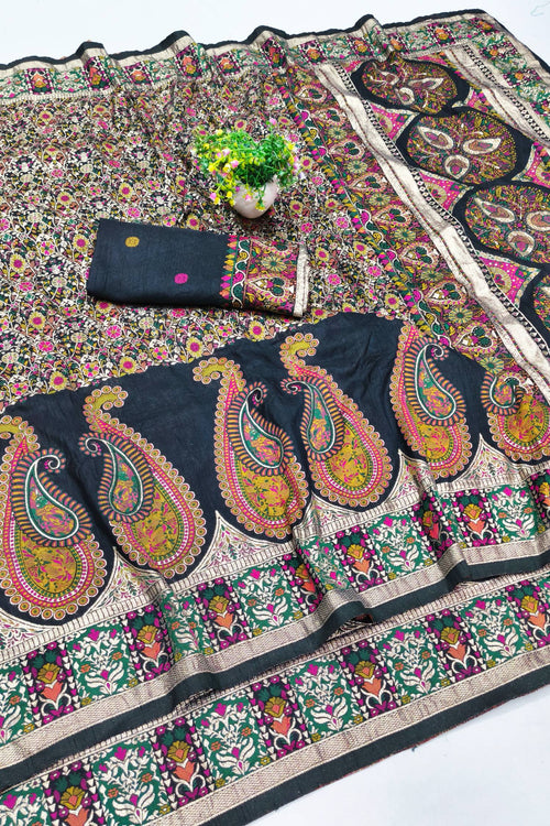 Load image into Gallery viewer, Alluring Black Nylon Dola Pashmina Saree With Fancifull Blouse Piece
