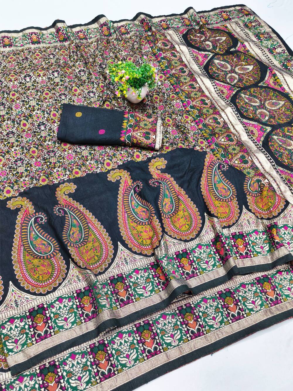 Alluring Black Nylon Dola Pashmina Saree With Fancifull Blouse Piece