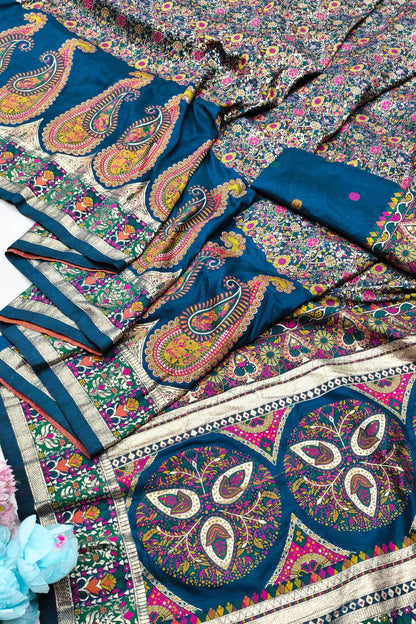 Trendy Blue Nylon Dola Pashmina Saree With Precious Blouse Piece