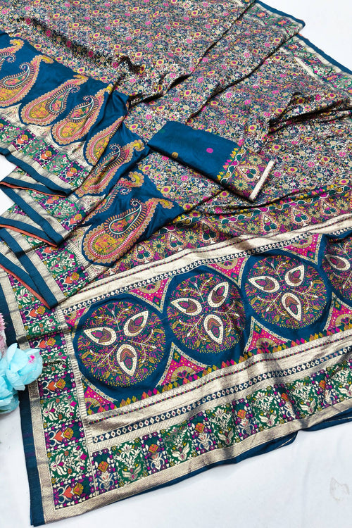 Load image into Gallery viewer, Trendy Blue Nylon Dola Pashmina Saree With Precious Blouse Piece
