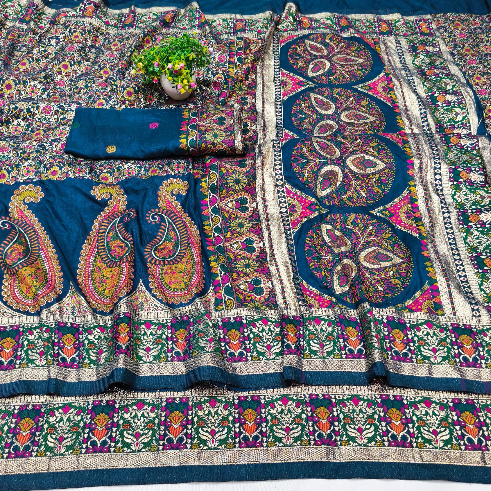 Trendy Blue Nylon Dola Pashmina Saree With Precious Blouse Piece