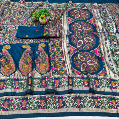 Trendy Blue Nylon Dola Pashmina Saree With Precious Blouse Piece