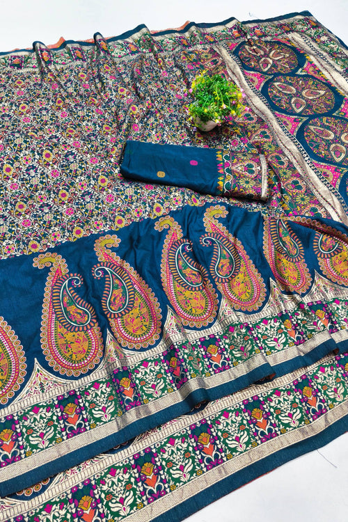 Load image into Gallery viewer, Trendy Blue Nylon Dola Pashmina Saree With Precious Blouse Piece
