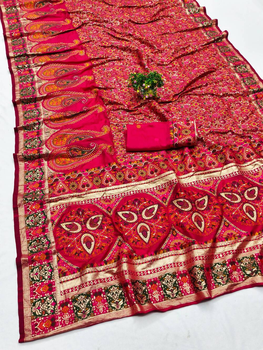 Demure Dark Pink Nylon Dola Pashmina Saree With Sophisticated Blouse Piece