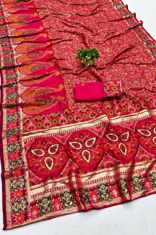 Load image into Gallery viewer, Demure Dark Pink Nylon Dola Pashmina Saree With Sophisticated Blouse Piece
