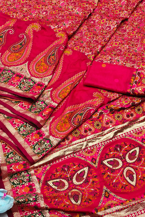 Load image into Gallery viewer, Demure Dark Pink Nylon Dola Pashmina Saree With Sophisticated Blouse Piece
