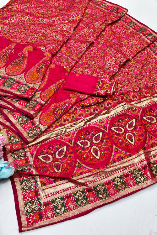 Load image into Gallery viewer, Demure Dark Pink Nylon Dola Pashmina Saree With Sophisticated Blouse Piece
