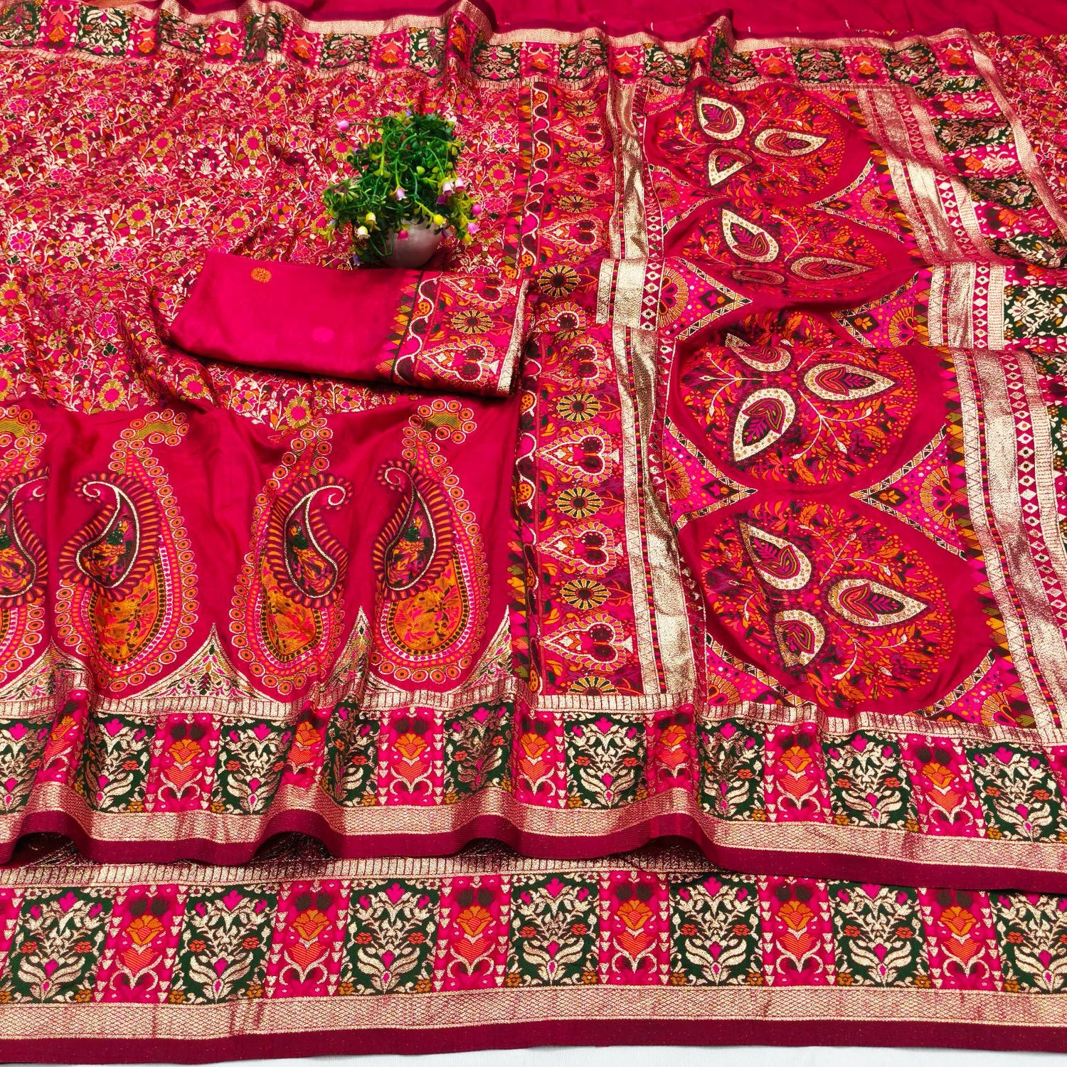 Demure Dark Pink Nylon Dola Pashmina Saree With Sophisticated Blouse Piece