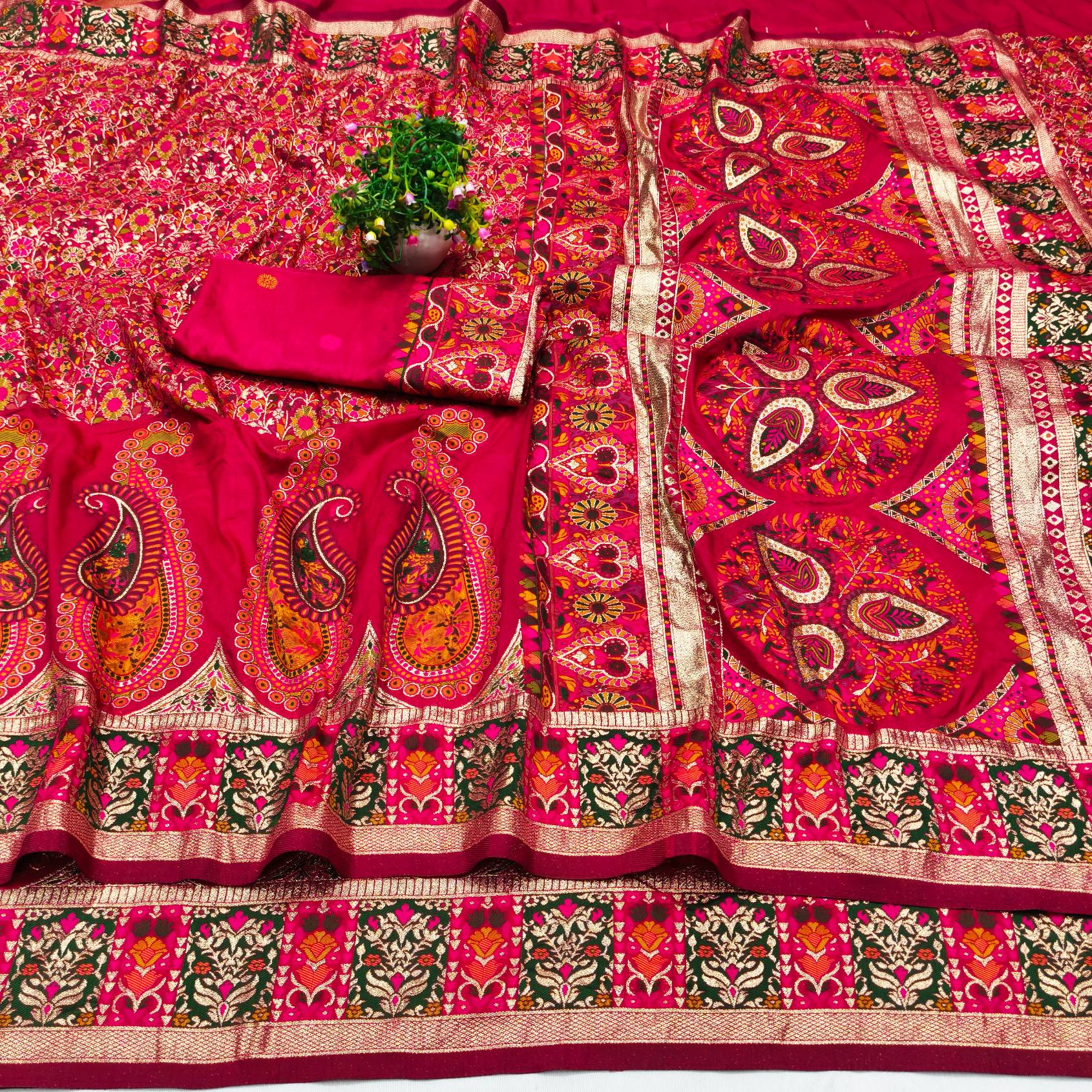 Demure Dark Pink Nylon Dola Pashmina Saree With Sophisticated Blouse Piece