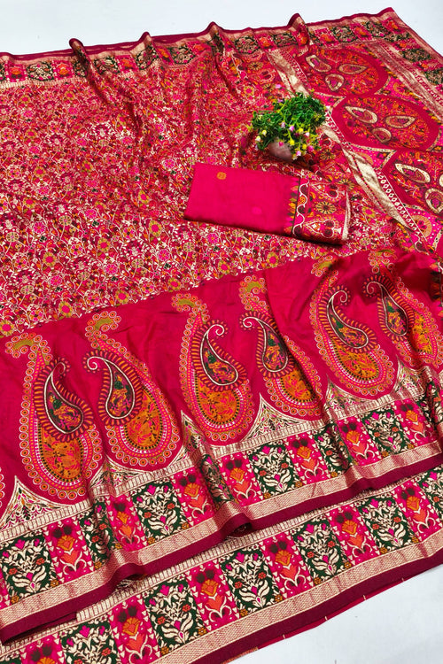 Load image into Gallery viewer, Demure Dark Pink Nylon Dola Pashmina Saree With Sophisticated Blouse Piece
