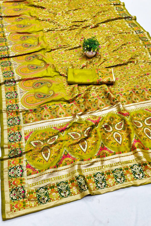 Load image into Gallery viewer, Inspiring Mehandi Nylon Dola Pashmina Saree With Dulcet Blouse Piece
