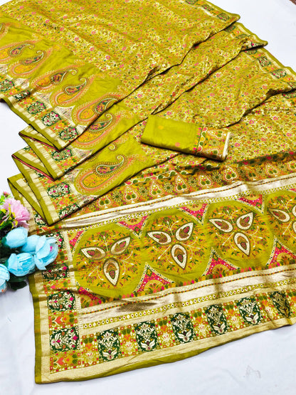 Inspiring Mehandi Nylon Dola Pashmina Saree With Dulcet Blouse Piece