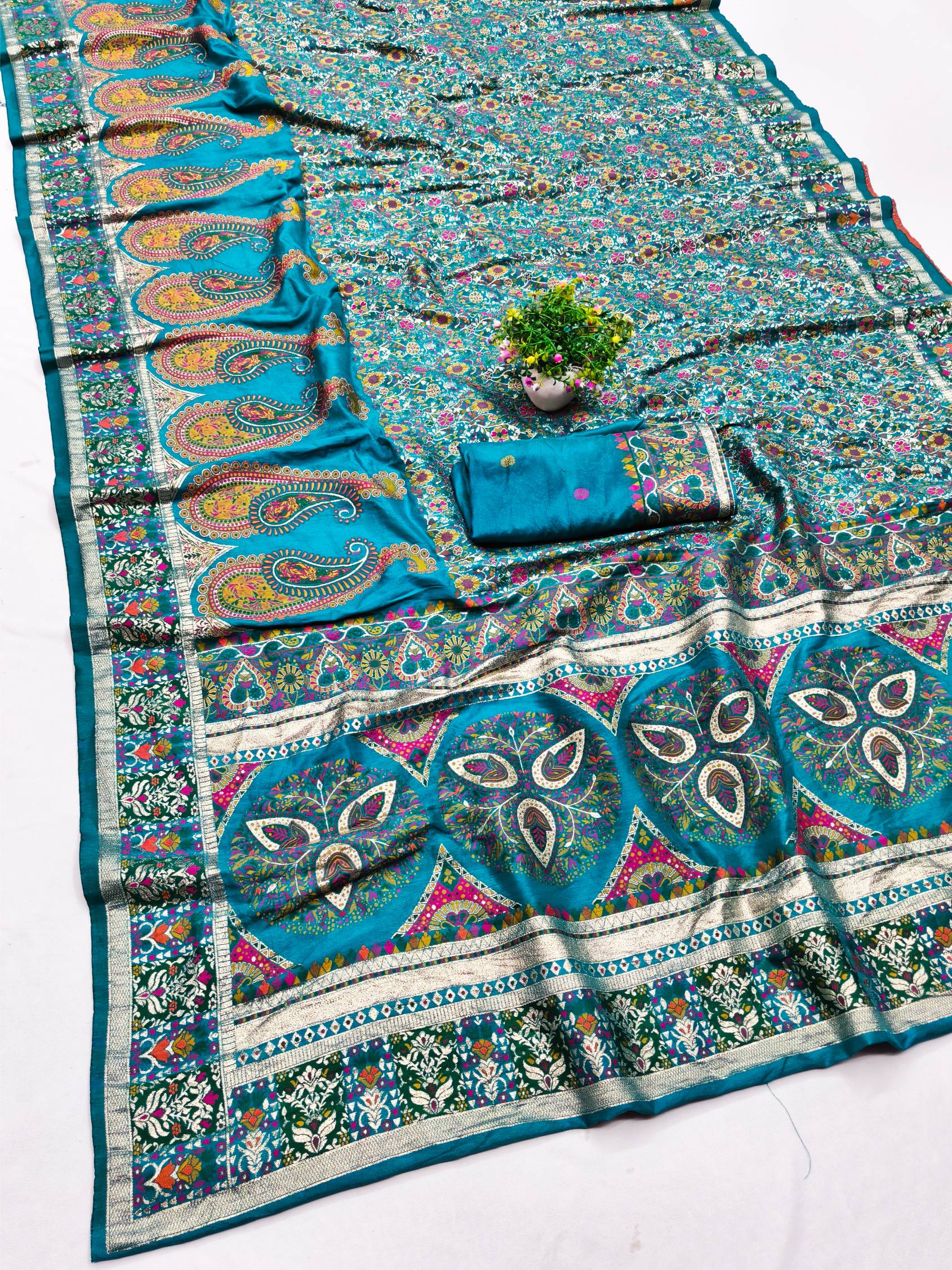 Exquisite Rama Nylon Dola Pashmina Saree With Moiety Blouse Piece