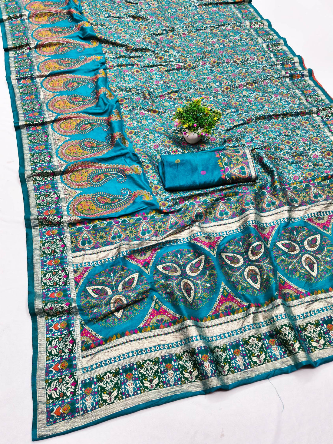 Exquisite Rama Nylon Dola Pashmina Saree With Moiety Blouse Piece