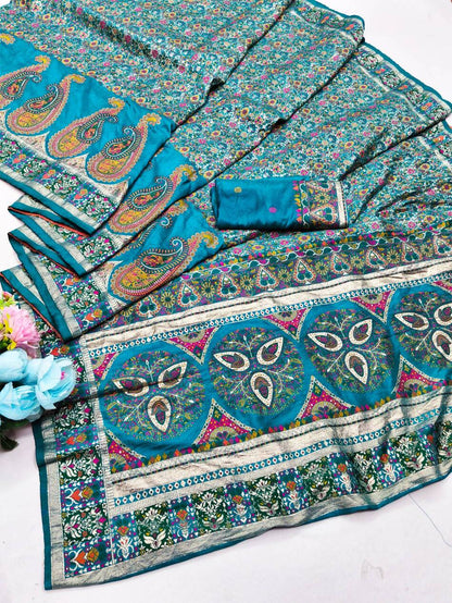 Exquisite Rama Nylon Dola Pashmina Saree With Moiety Blouse Piece