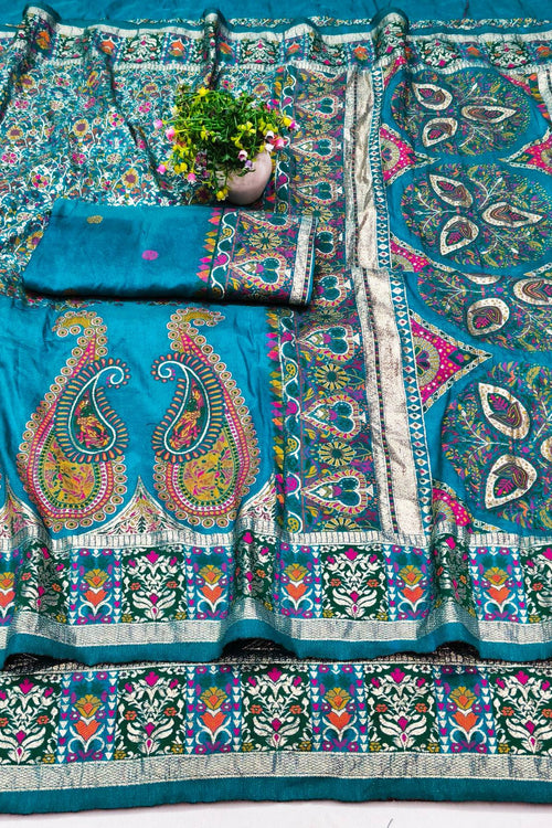 Load image into Gallery viewer, Exquisite Rama Nylon Dola Pashmina Saree With Moiety Blouse Piece
