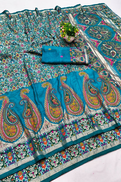 Exquisite Rama Nylon Dola Pashmina Saree With Moiety Blouse Piece