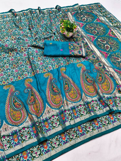 Exquisite Rama Nylon Dola Pashmina Saree With Moiety Blouse Piece