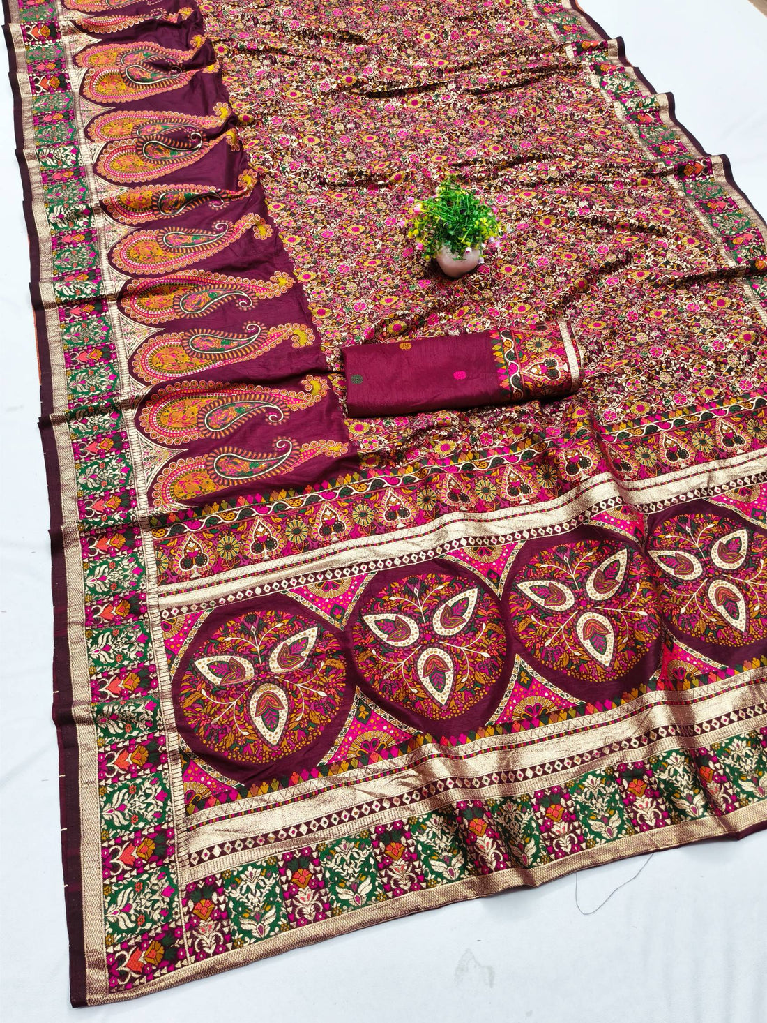 Forbearance Wine Nylon Dola Pashmina Saree With Prominent Blouse Piece