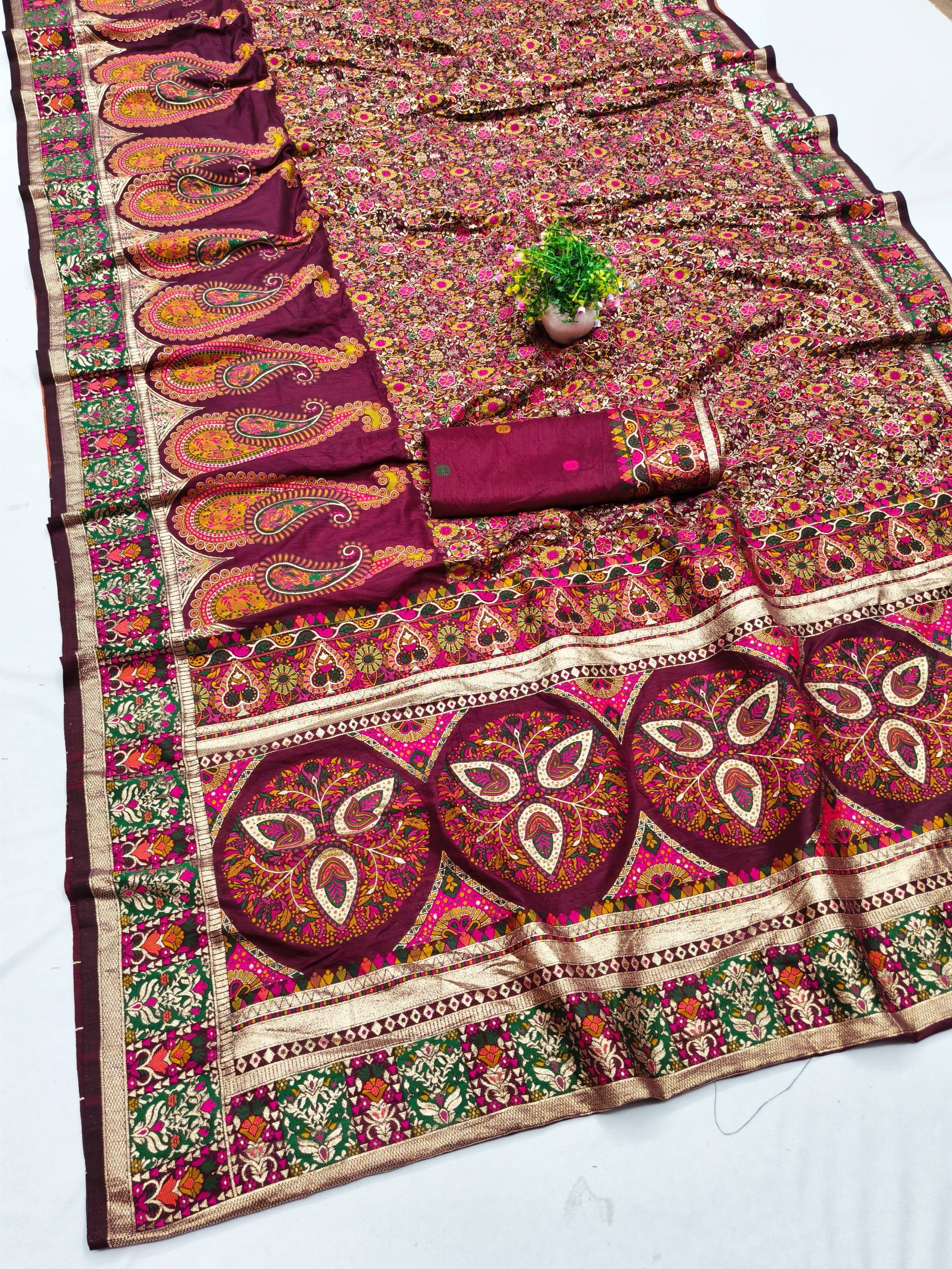 Forbearance Wine Nylon Dola Pashmina Saree With Prominent Blouse Piece