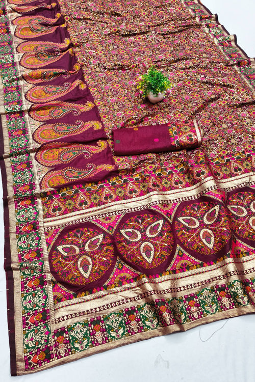 Load image into Gallery viewer, Forbearance Wine Nylon Dola Pashmina Saree With Prominent Blouse Piece
