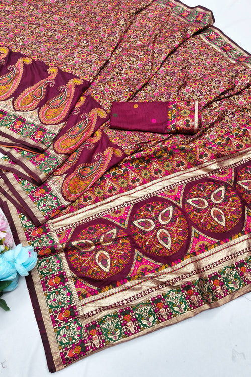 Load image into Gallery viewer, Forbearance Wine Nylon Dola Pashmina Saree With Prominent Blouse Piece
