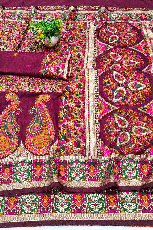 Load image into Gallery viewer, Forbearance Wine Nylon Dola Pashmina Saree With Prominent Blouse Piece
