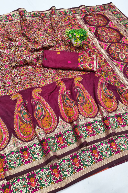 Load image into Gallery viewer, Forbearance Wine Nylon Dola Pashmina Saree With Prominent Blouse Piece
