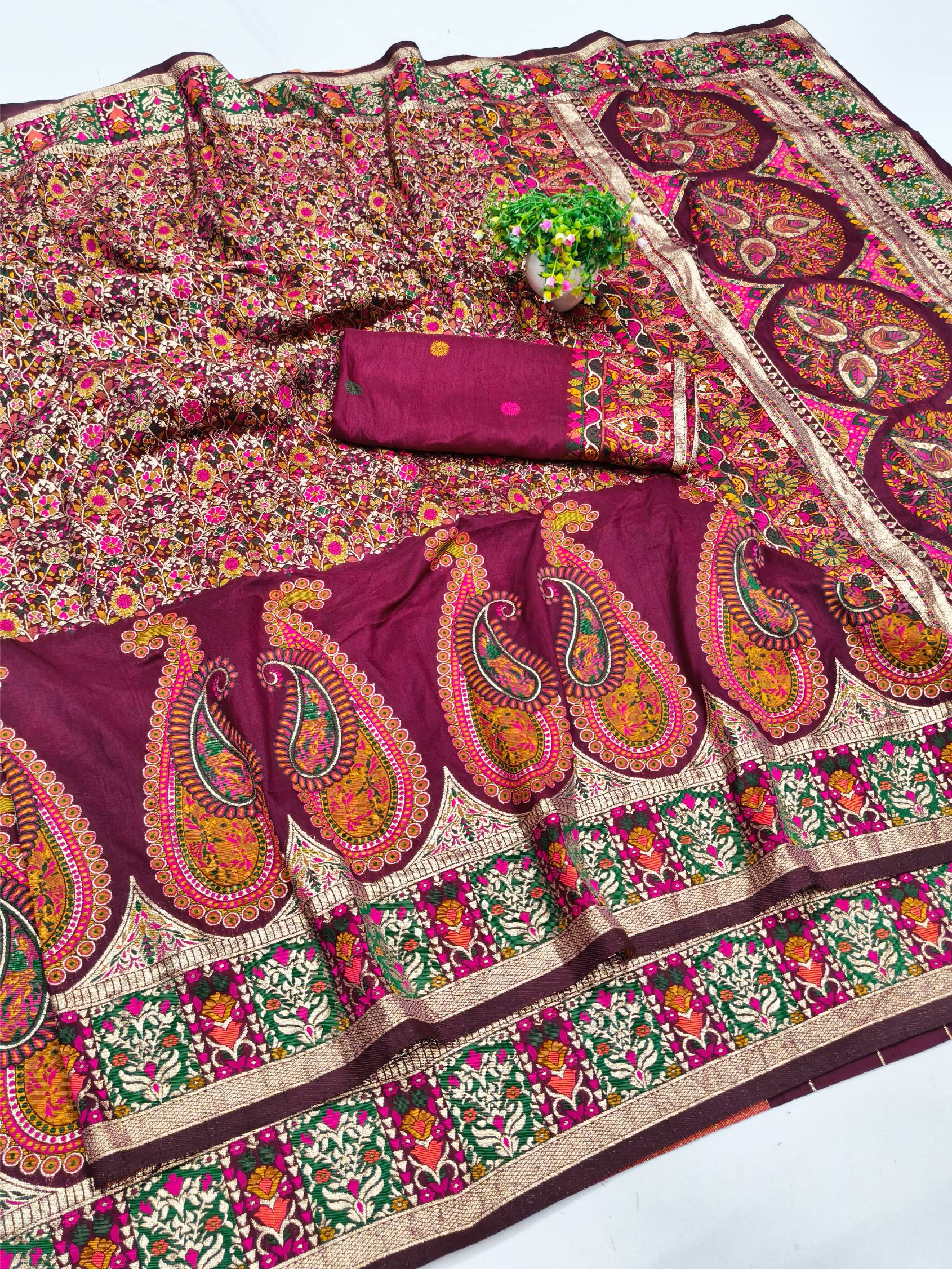 Forbearance Wine Nylon Dola Pashmina Saree With Prominent Blouse Piece