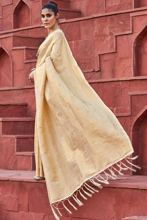 Load image into Gallery viewer, Pretty Beige Kanjivaram Silk Saree With Sizzling Blouse Piece
