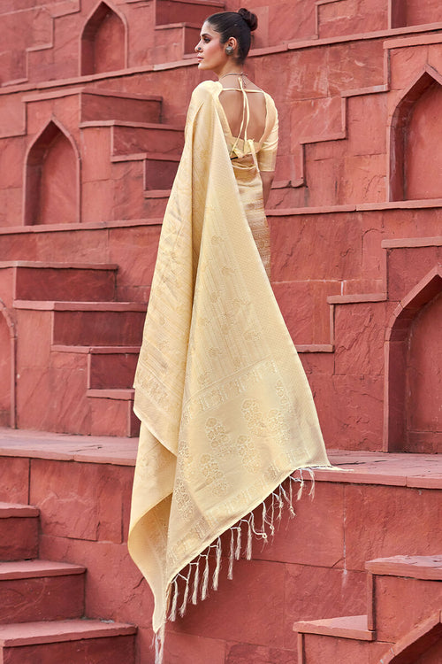 Load image into Gallery viewer, Pretty Beige Kanjivaram Silk Saree With Sizzling Blouse Piece
