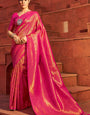 Outstanding Dark Pink Kanjivaram Silk Saree With Jazzy Blouse Piece