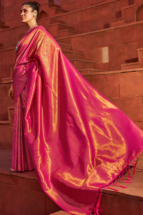 Load image into Gallery viewer, Outstanding Dark Pink Kanjivaram Silk Saree With Jazzy Blouse Piece
