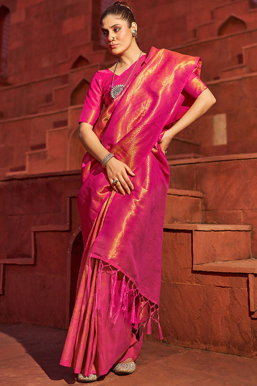 Load image into Gallery viewer, Outstanding Dark Pink Kanjivaram Silk Saree With Jazzy Blouse Piece
