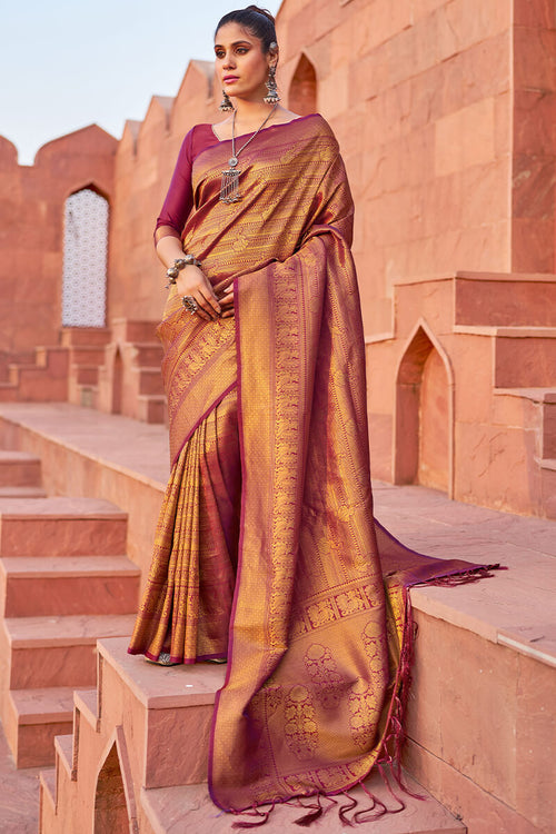 Load image into Gallery viewer, Adorable Purple Kanjivaram Silk Saree With Pleasant Blouse Piece
