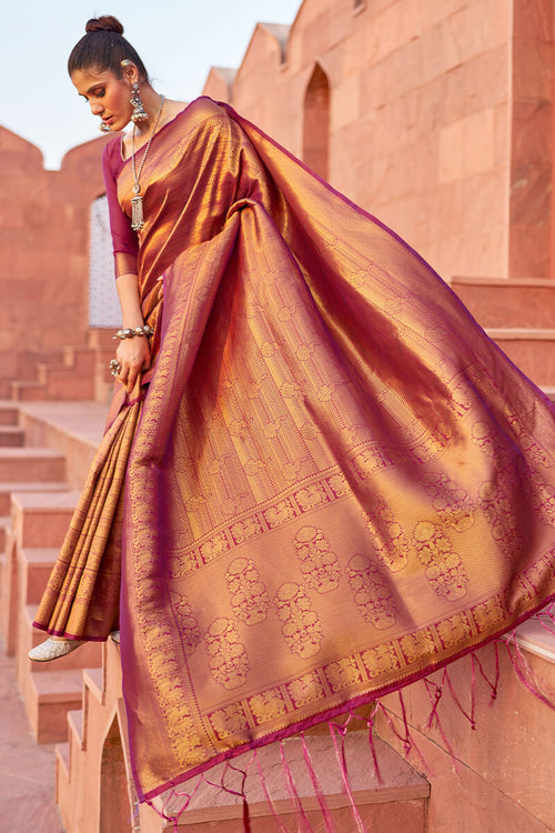 Load image into Gallery viewer, Adorable Purple Kanjivaram Silk Saree With Pleasant Blouse Piece
