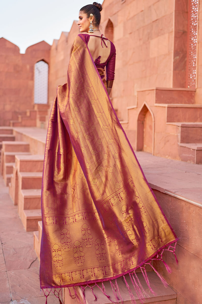 Adorable Purple Kanjivaram Silk Saree With Pleasant Blouse Piece