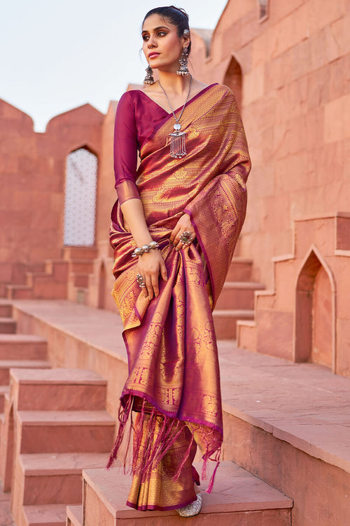 Load image into Gallery viewer, Adorable Purple Kanjivaram Silk Saree With Pleasant Blouse Piece
