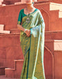 Exquisite Rama Kanjivaram Silk Saree With Classic Blouse Piece