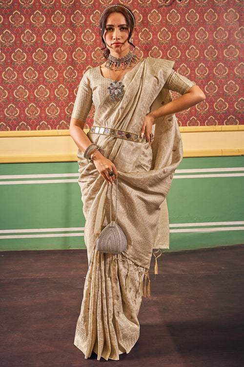 Load image into Gallery viewer, Transcendent Beige Soft Banarasi Silk Saree With Whimsical Blouse Piece
