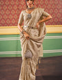 Transcendent Beige Soft Banarasi Silk Saree With Whimsical Blouse Piece