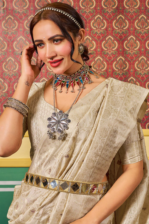 Load image into Gallery viewer, Transcendent Beige Soft Banarasi Silk Saree With Whimsical Blouse Piece
