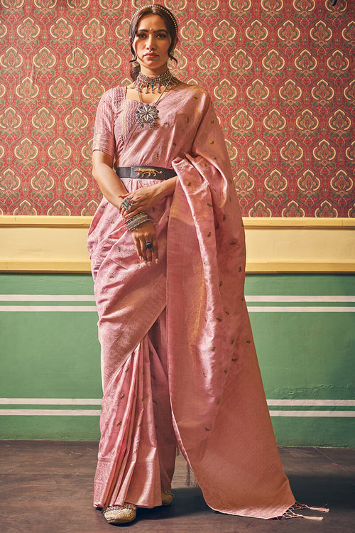 Load image into Gallery viewer, Enamoring Light Pink Soft Banarasi Silk Saree With Jubilant Blouse Piece
